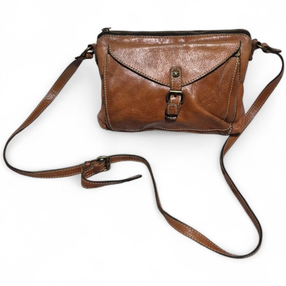 Patricia Nash Distressed  Tan Leather Crossbody Bag